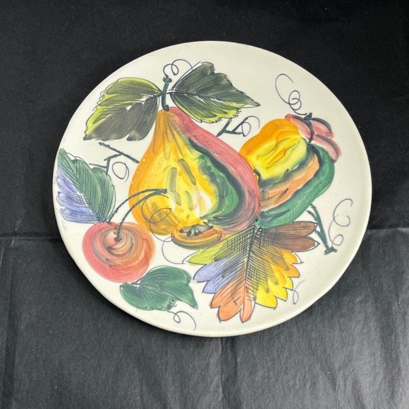 Multicolor Hand Painted Apple Pear Fruit Print Ceramic Plate - Made in Italy - Picture 3 of 4
